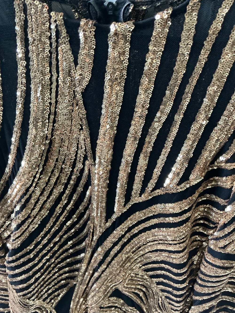 Camille La Vie wedding evening  bodycon gold black swirling art deco dress  s. 6 - Picture 2 of 9